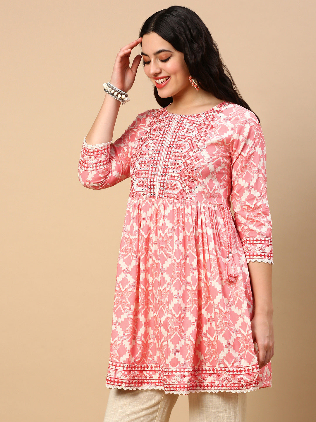 Women Graphic Coral A Line Kurti