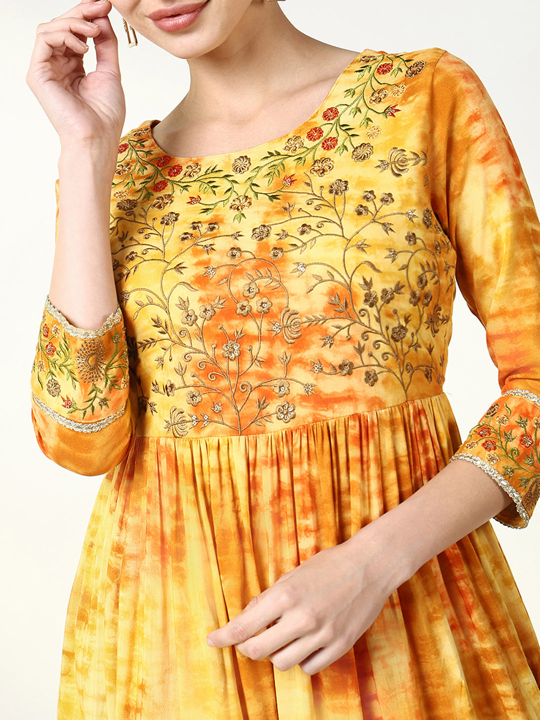 Women's Mustard Tie Dye Anarkali Kurti