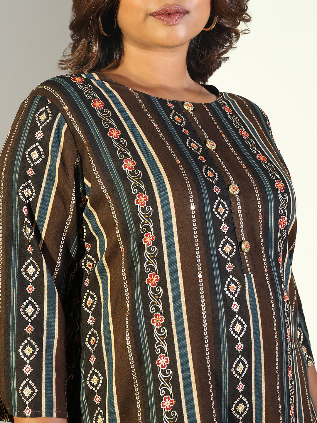 Women Brown Graphic Straight Kurta