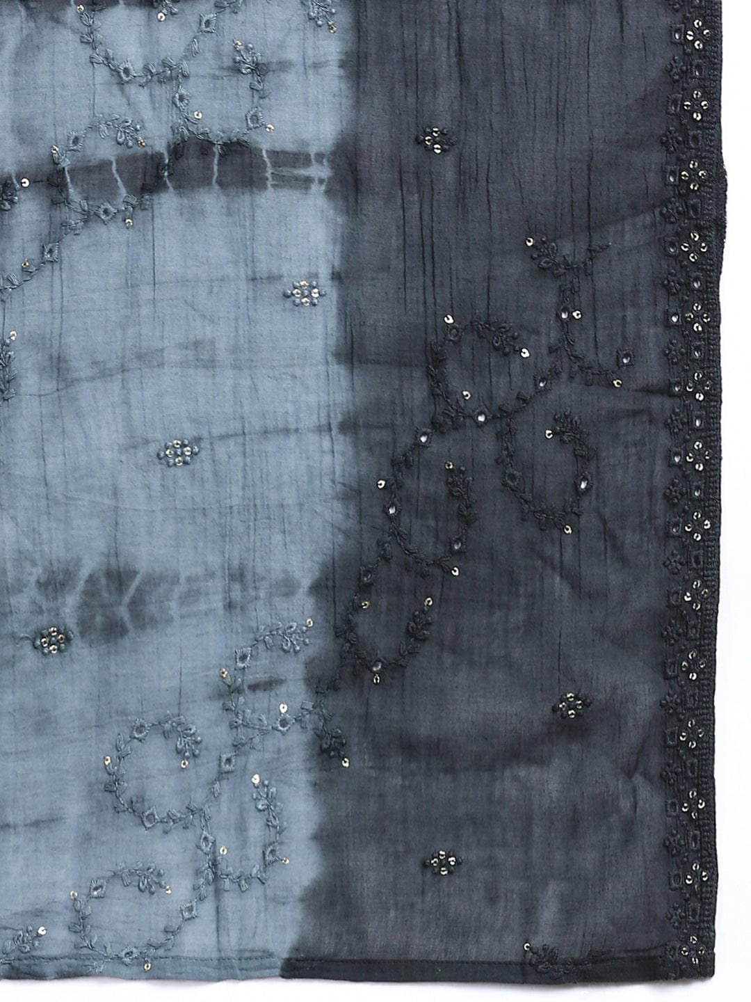 Women's Floral Charcoal Anarkali Kurta Set with Dupatta and Potli Bag