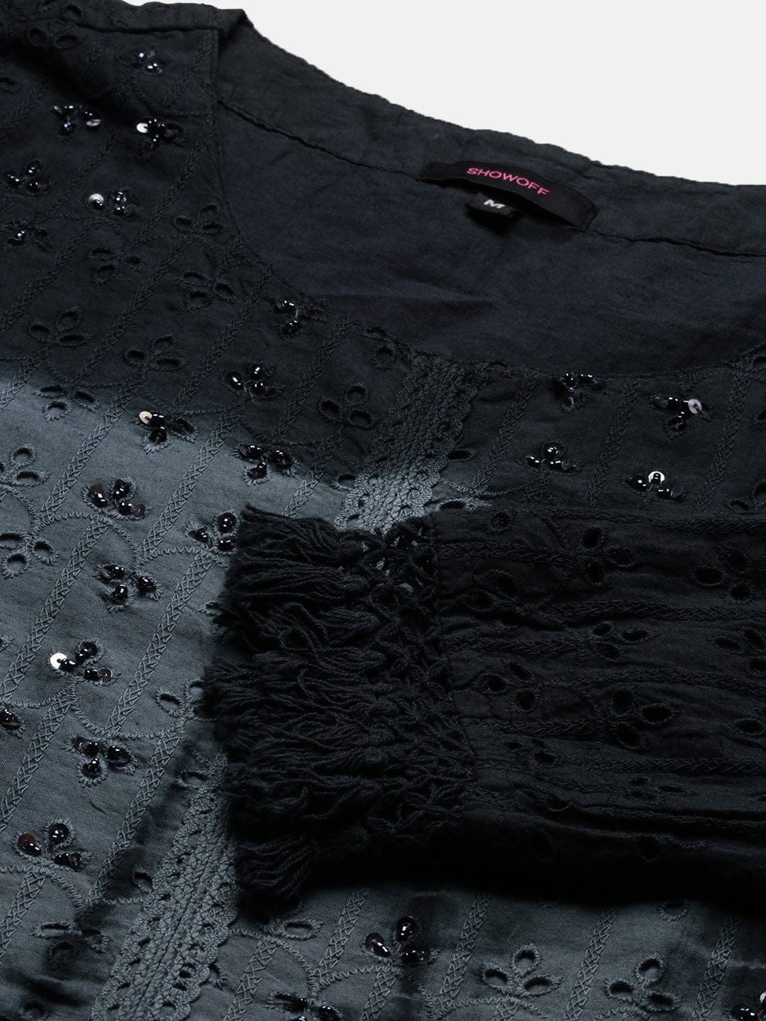 Women's Floral Charcoal Anarkali Kurta Set with Dupatta and Potli Bag