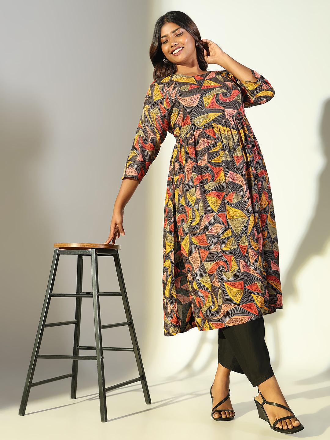 Women Multi Abstract Anarkali Kurta