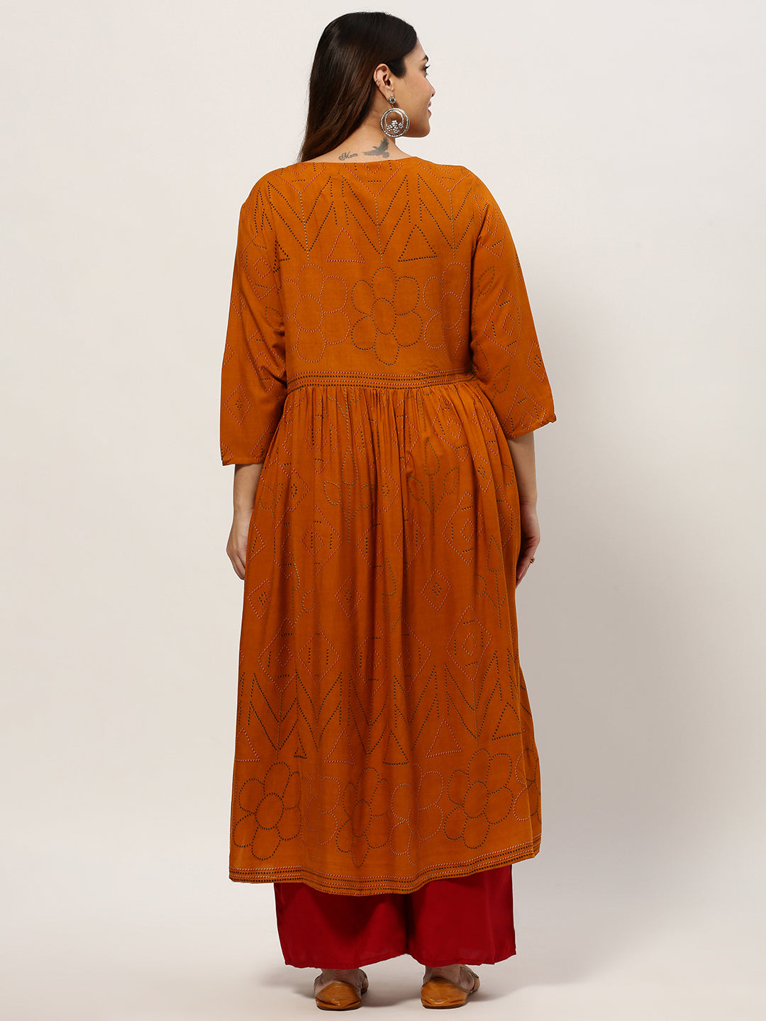 Women Straight Mustard Bandhani Kurta