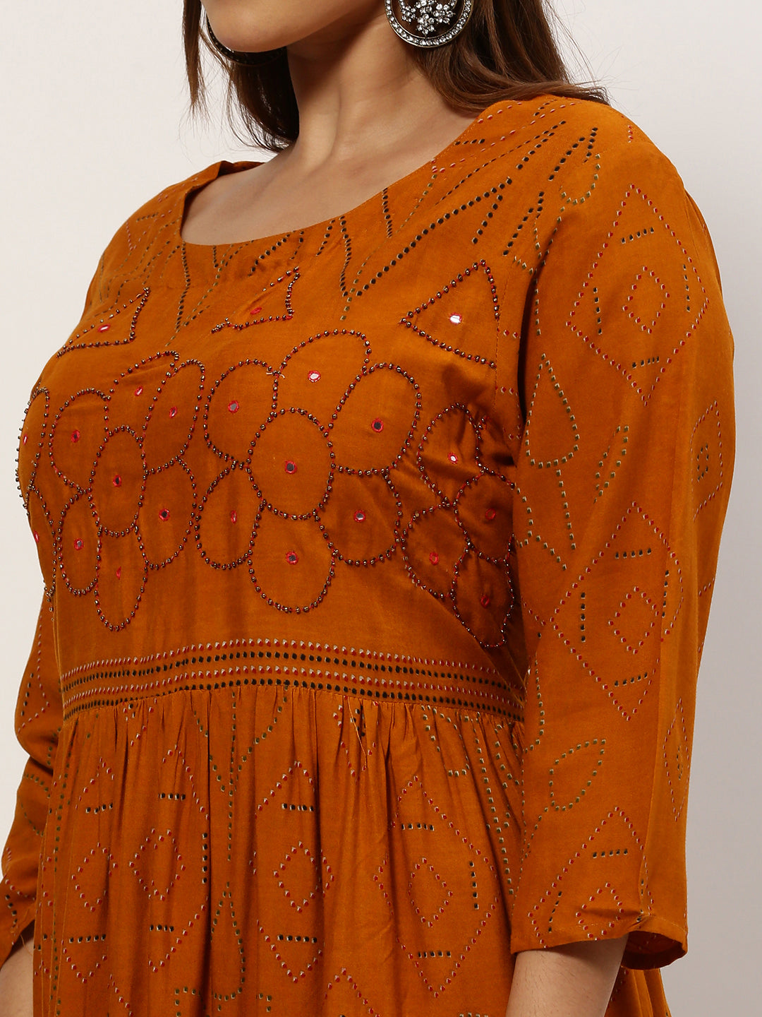 Women Straight Mustard Bandhani Kurta