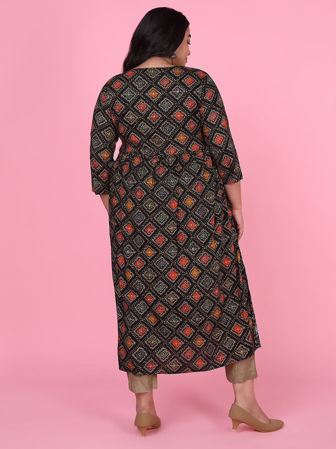 Women Black Checked A Line Kurta