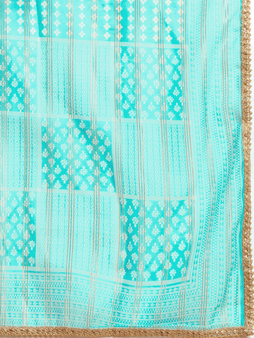 Women Striped Sea Green Straight Kurta Set with Dupatta and Potli Bag