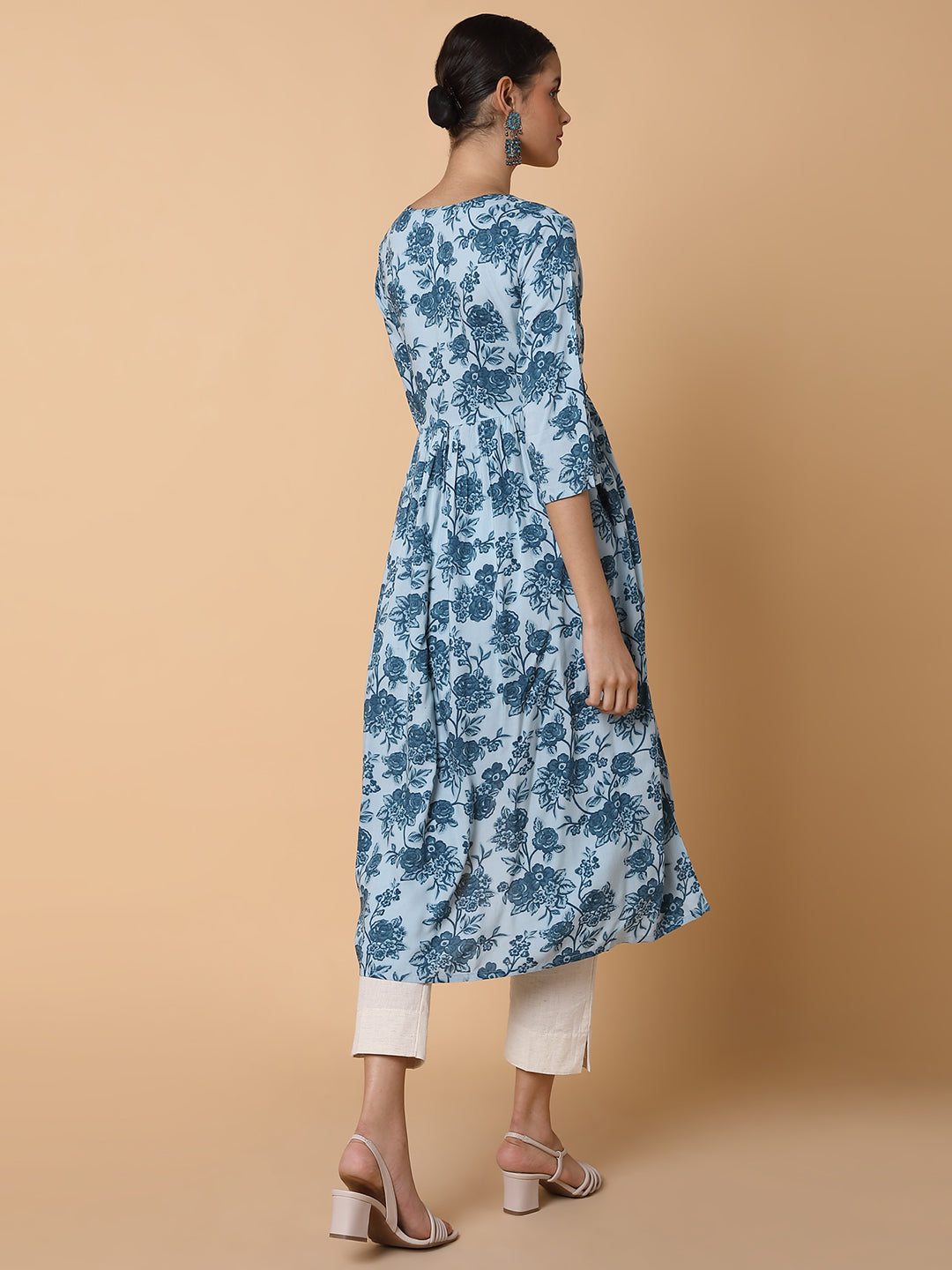 Women Floral Blue Anarkali Kurta