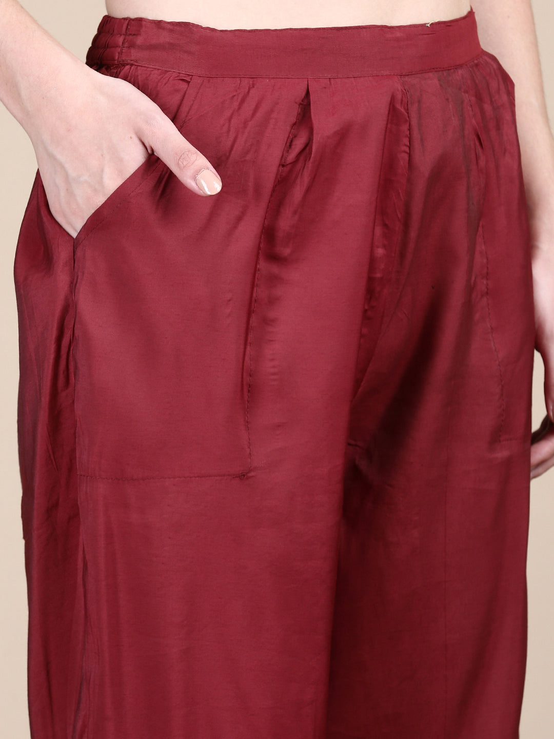 Women Maroon Graphic Kurta Set with Dupatta and Potli Bag