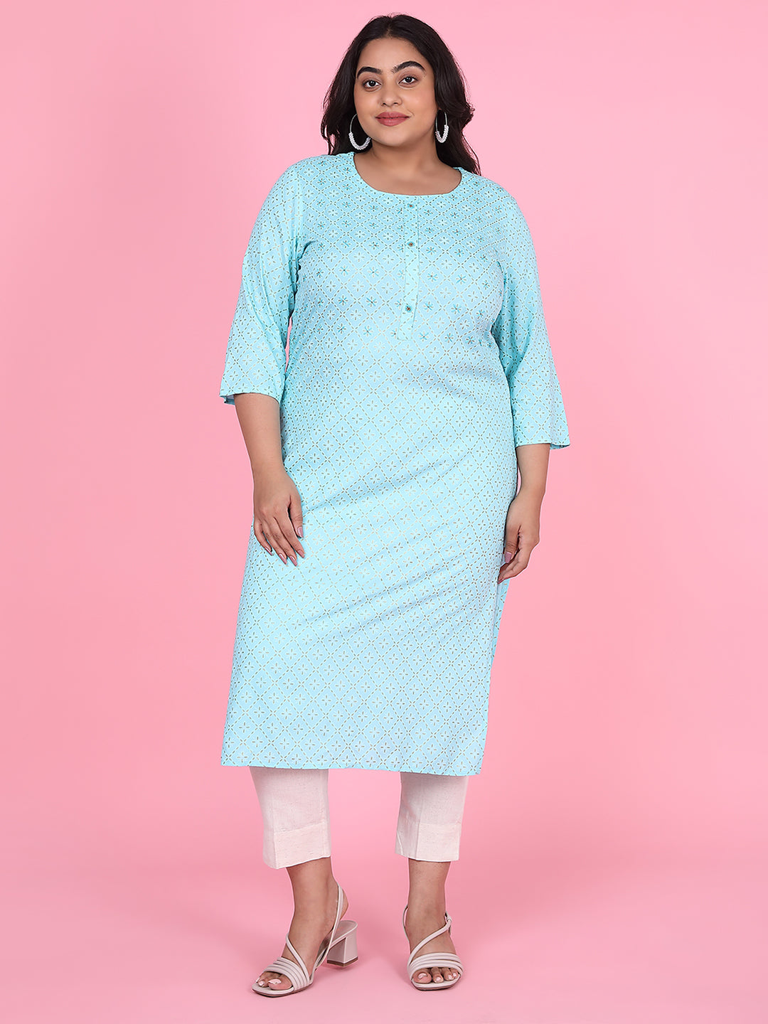 Women Blue Floral Straight Kurta