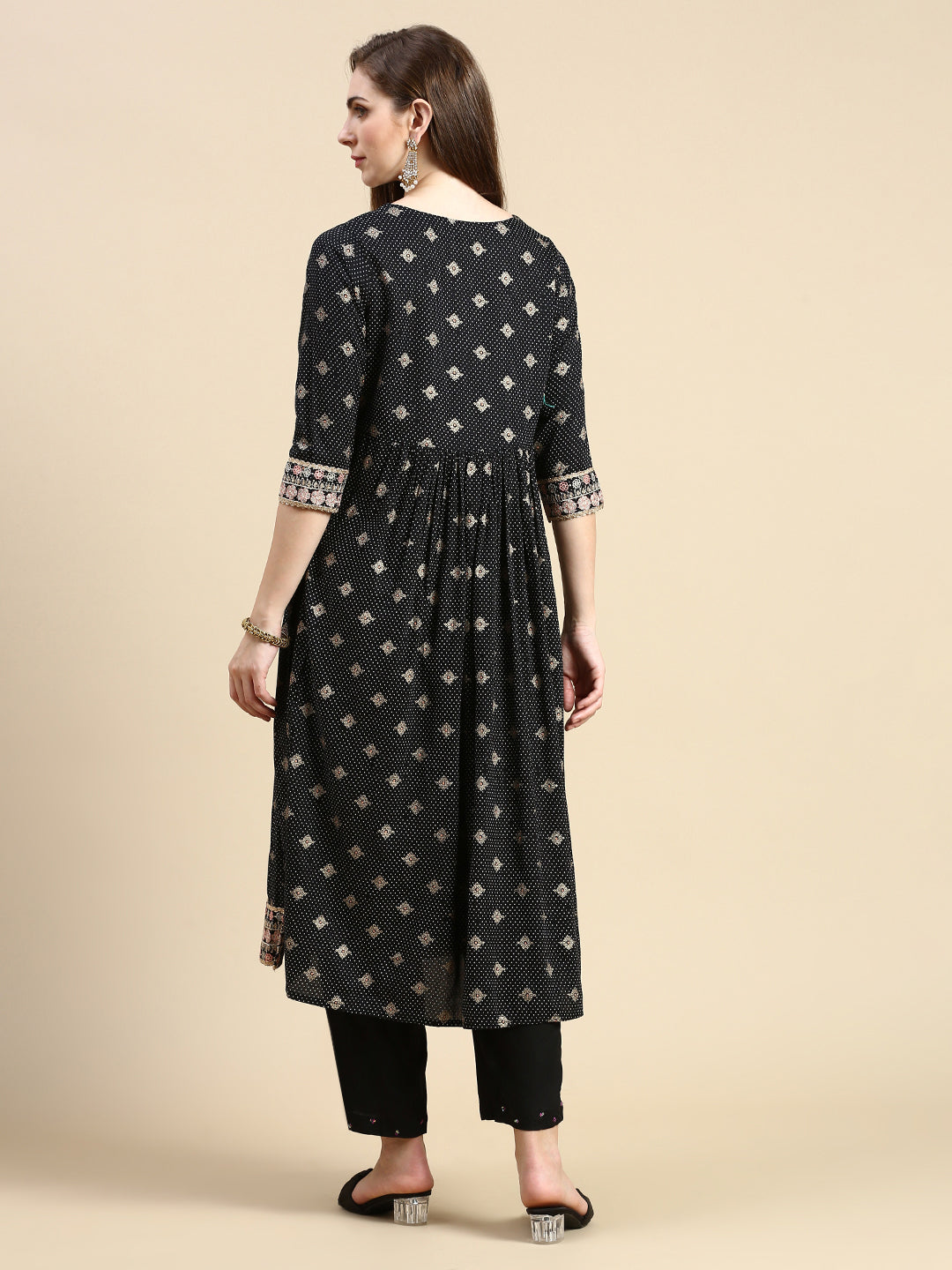 Women Floral Black Anarkali Kurta