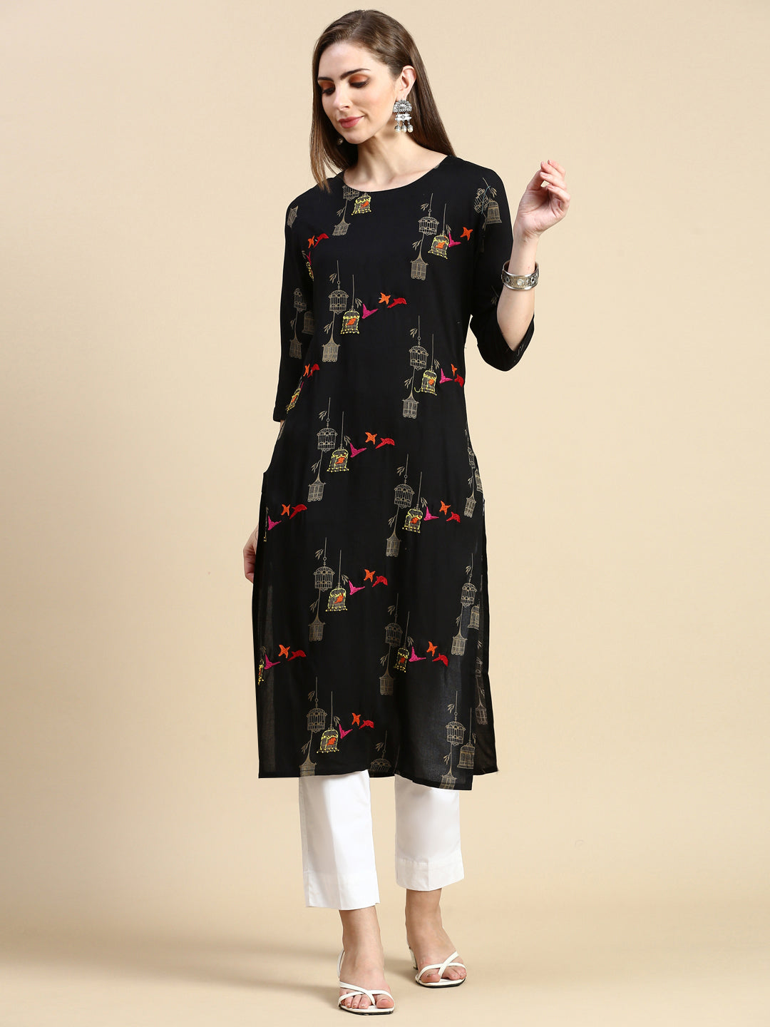 Women Ethnic Motifs Black Straight Kurta