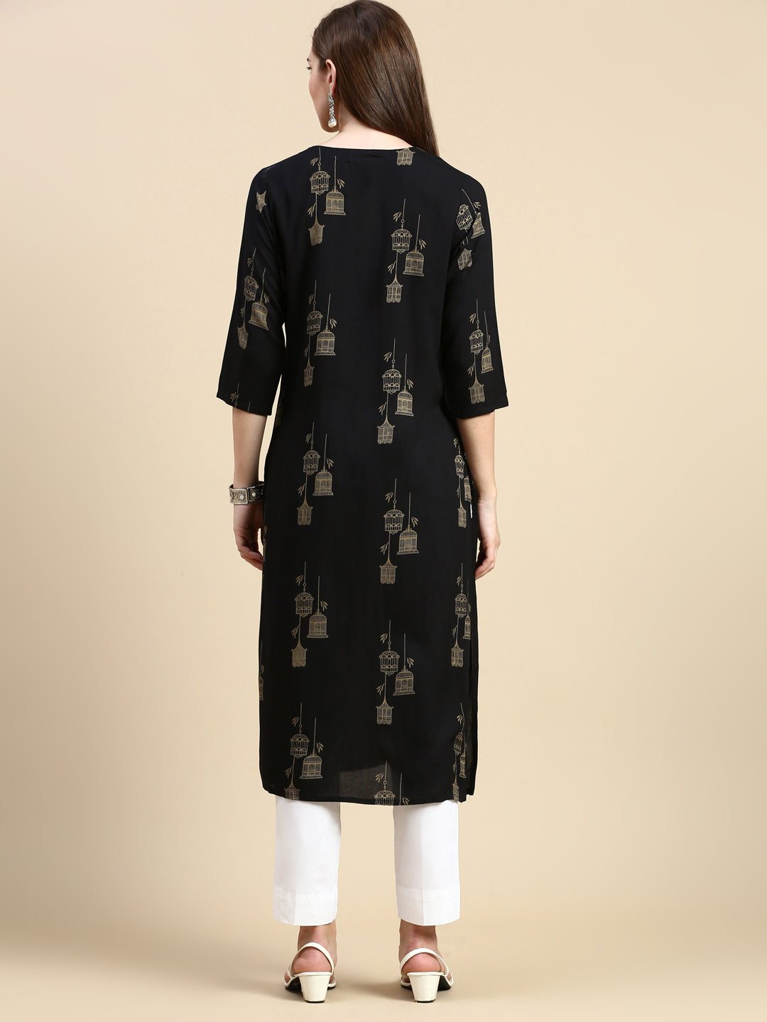 Women Ethnic Motifs Black Straight Kurta