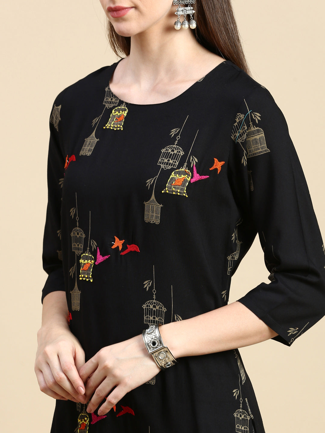 Women Ethnic Motifs Black Straight Kurta