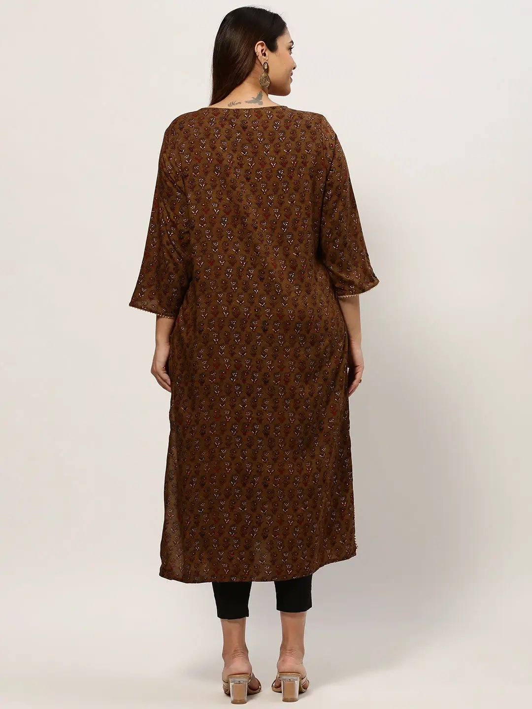 Women's Straight Olive Ethnic Motifs Kurta
