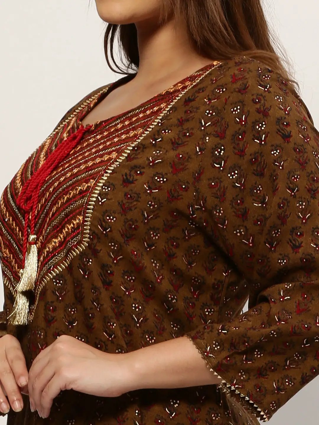 Women's Straight Olive Ethnic Motifs Kurta