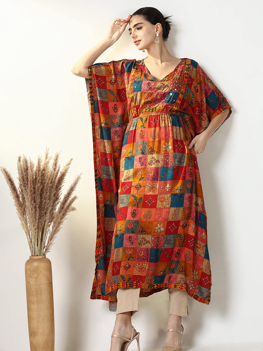 Women Multi Geometric Kaftan Kurta