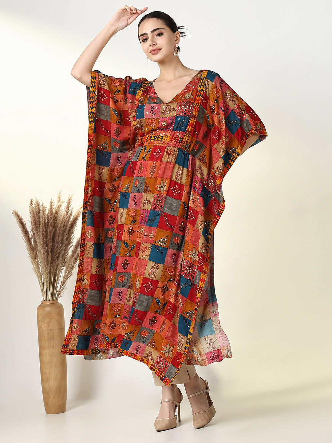 Women Multi Geometric Kaftan Kurta