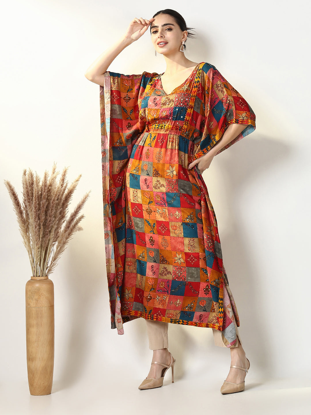 Women Multi Geometric Kaftan Kurta