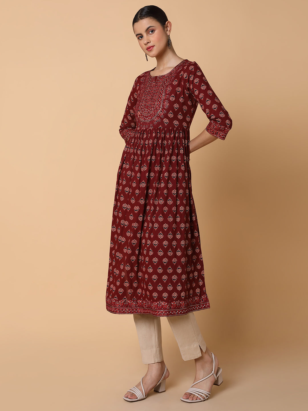 Women Ethnic Motifs Maroon Anarkali Kurta