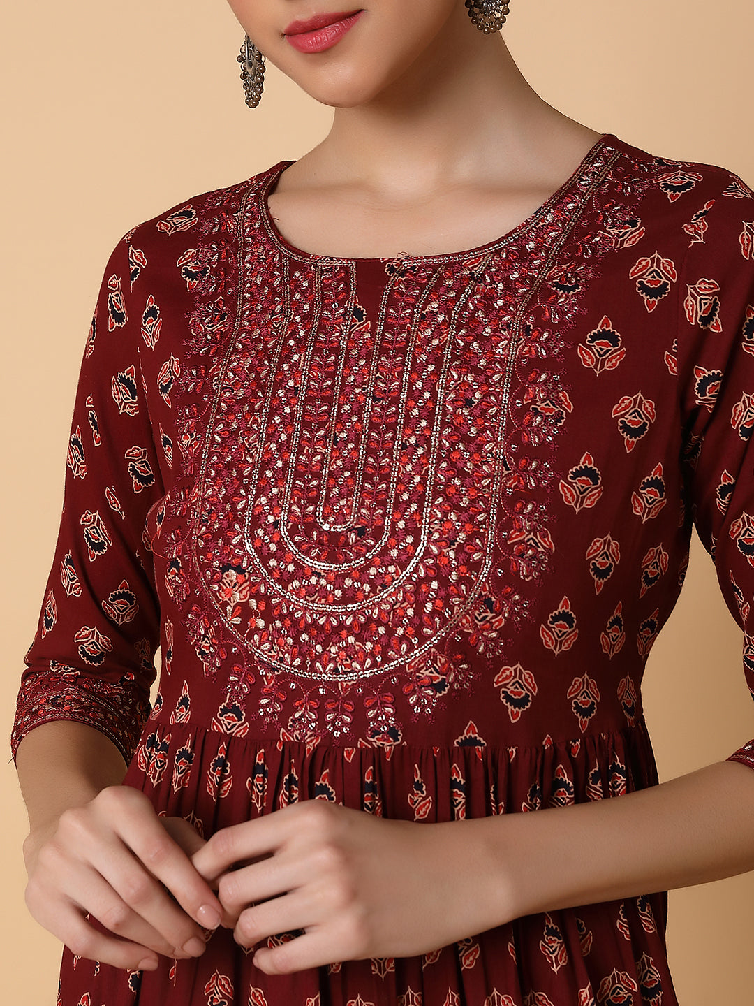 Women Ethnic Motifs Maroon Anarkali Kurta