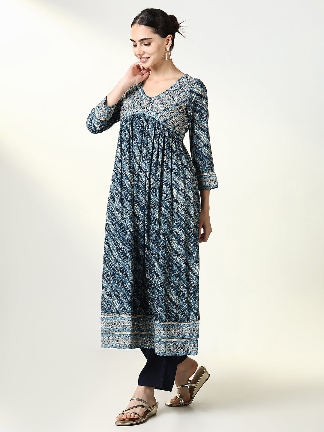 Women Abstract Navy Blue Kurta Set with Dupatta