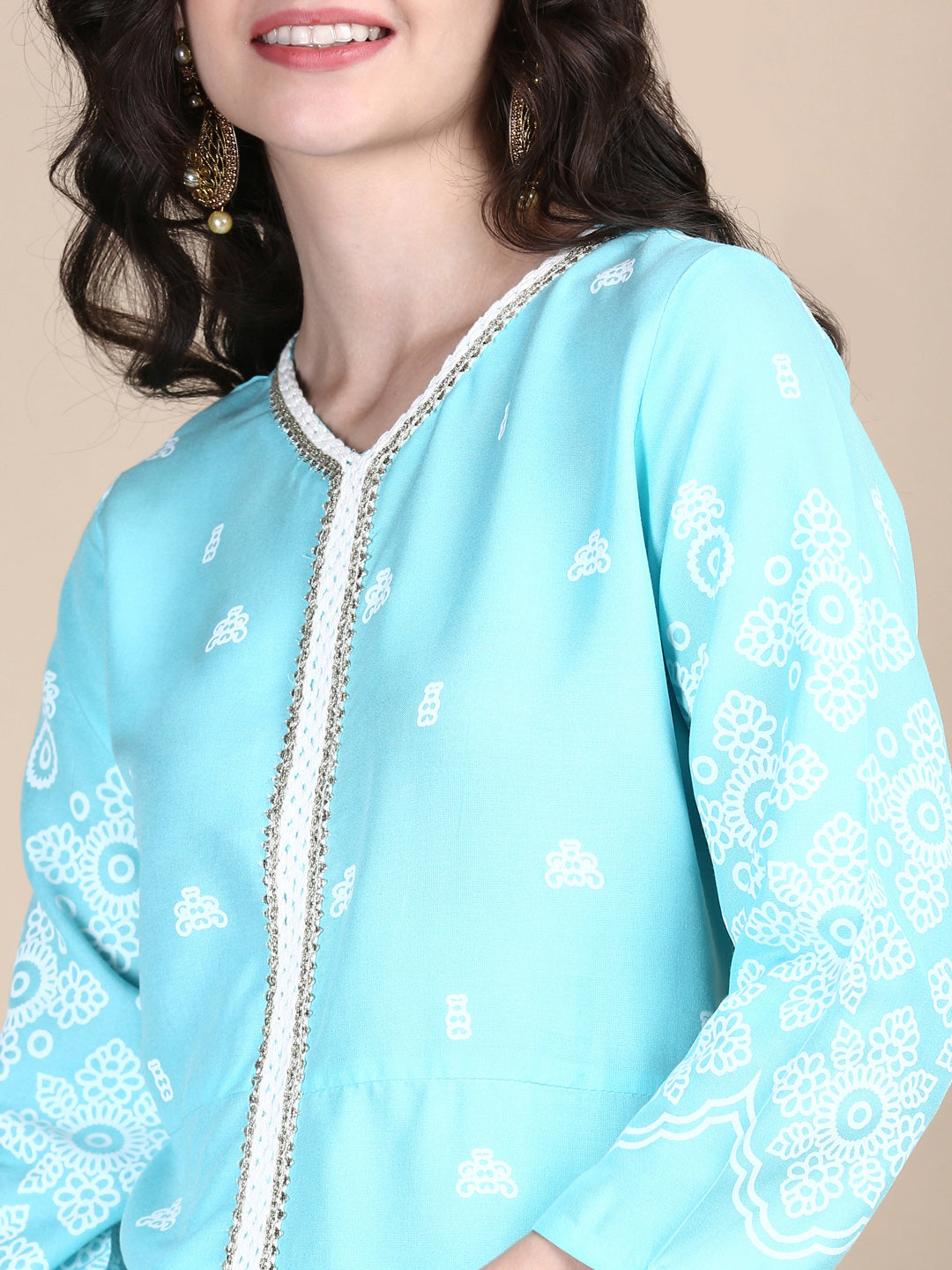 Women Ethnic Motifs Blue Straight Kurta Set with Dupatta