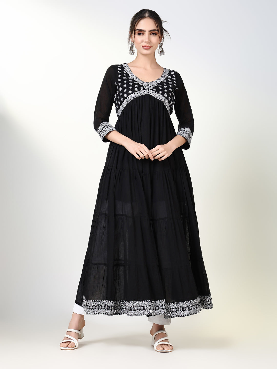 Women Black Solid Anarkali Kurta