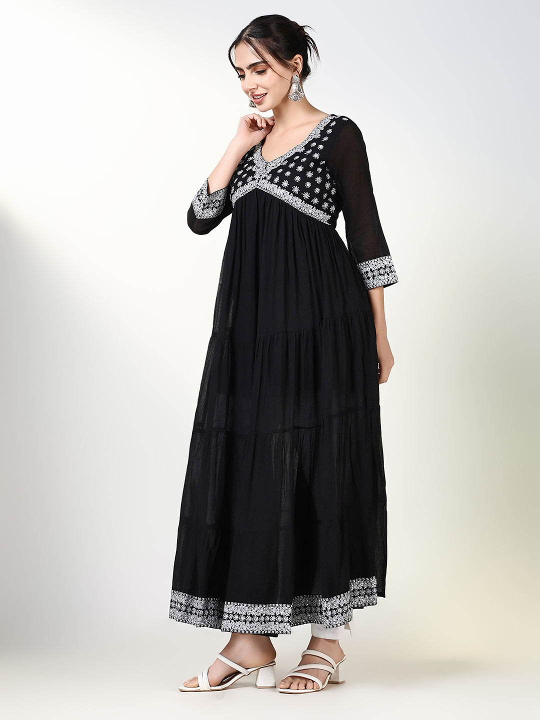 Women Black Solid Anarkali Kurta