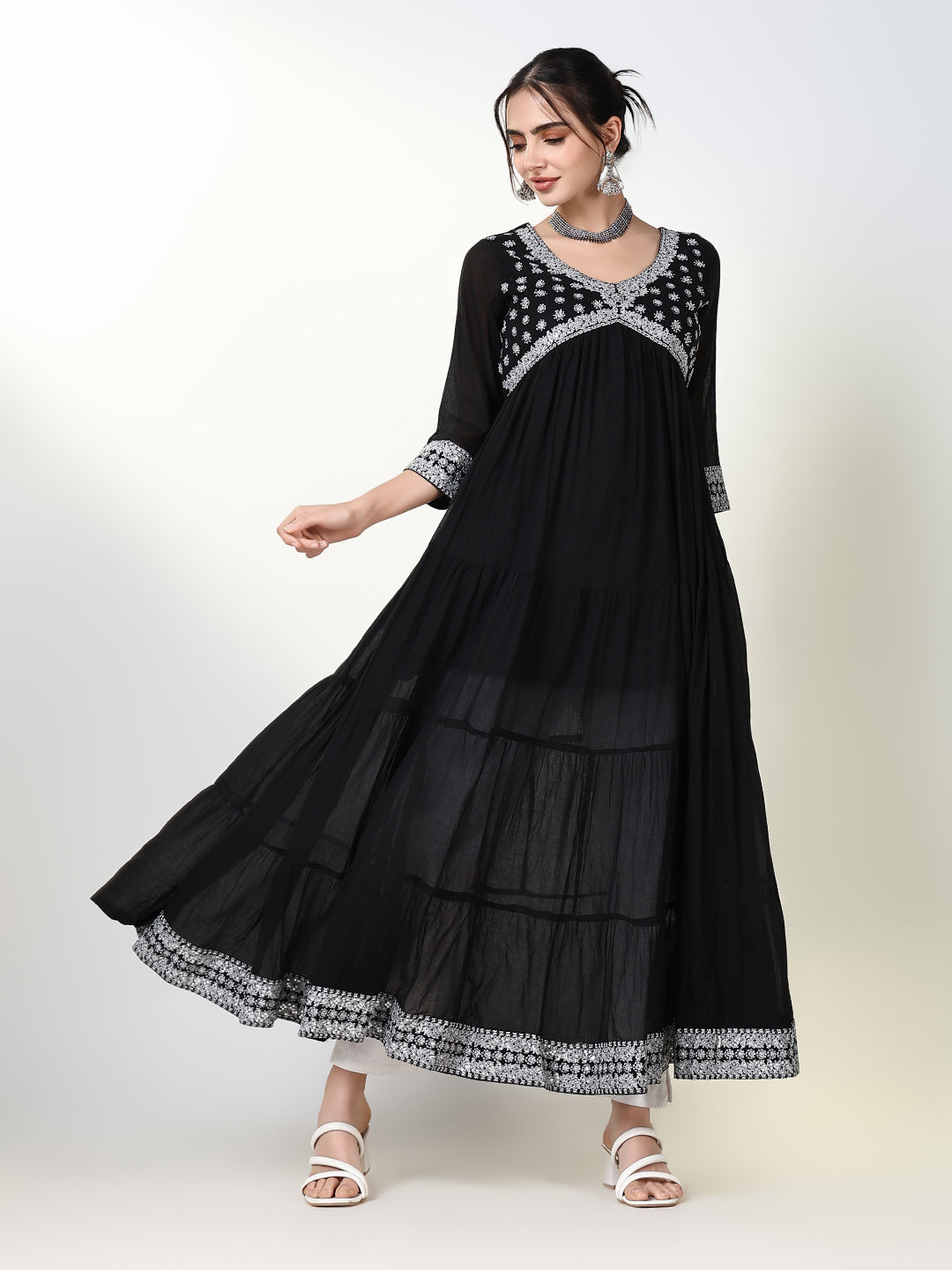 Women Black Solid Anarkali Kurta