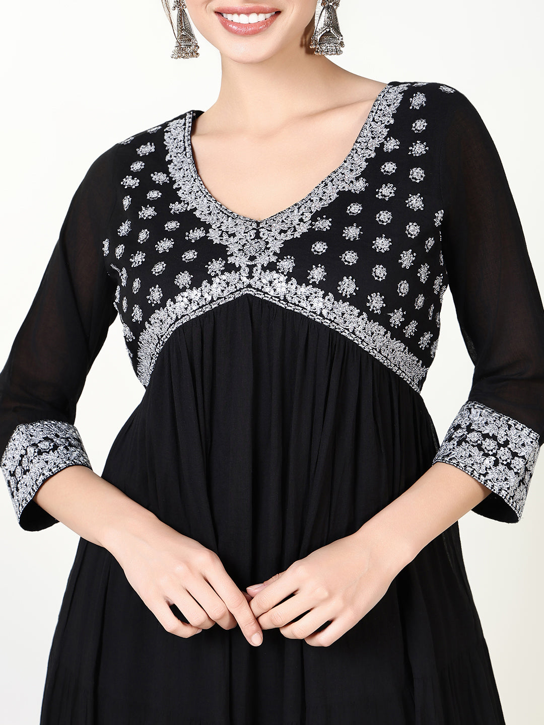 Women Black Solid Anarkali Kurta