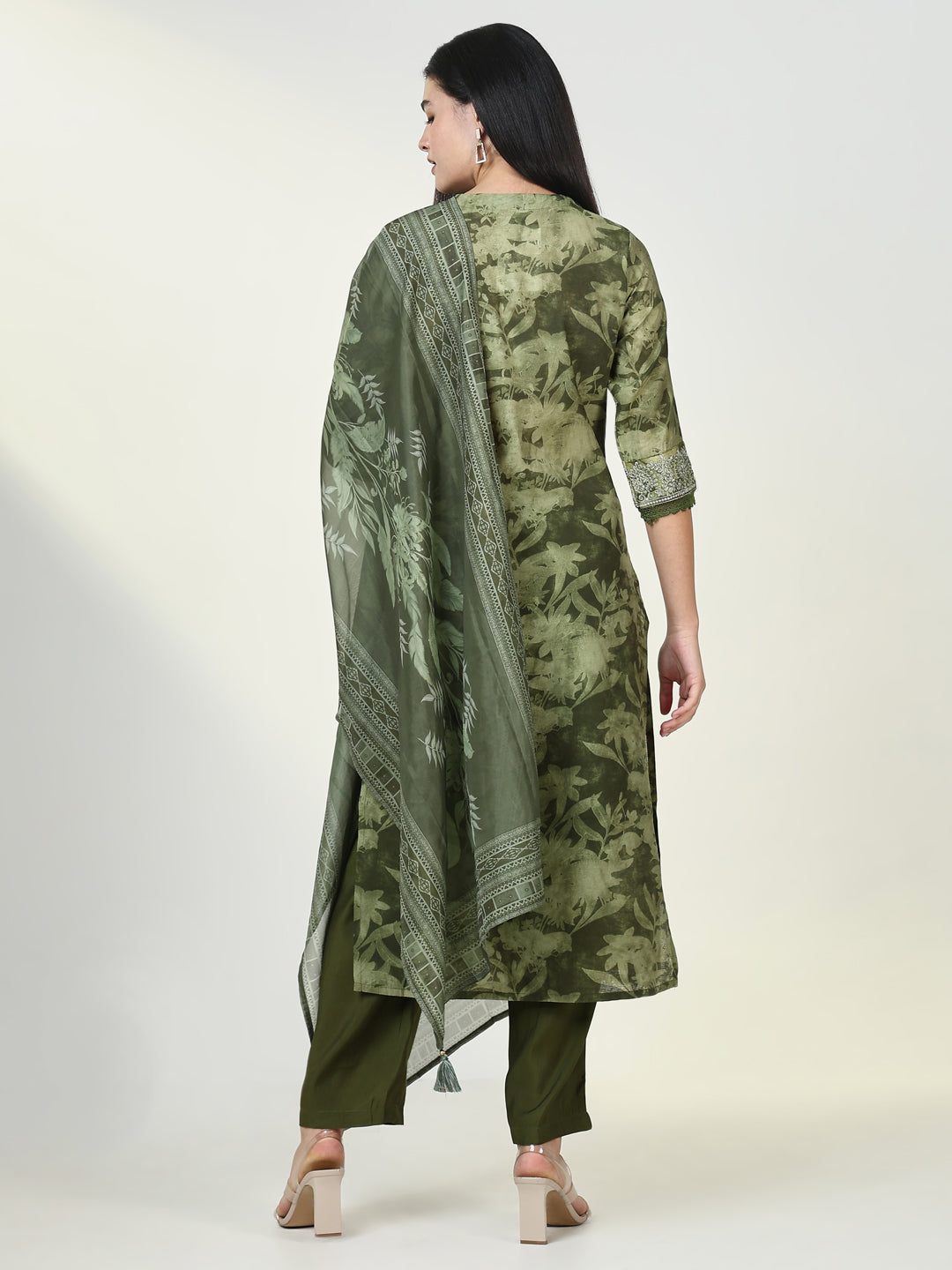 Women Floral Green Kurta Set with Dupatta