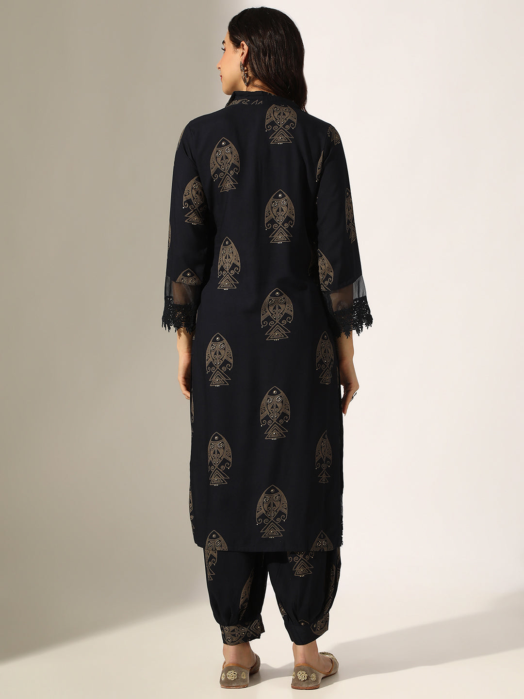 Women's Printed Navy Blue Kurta Set with Dhoti Pants