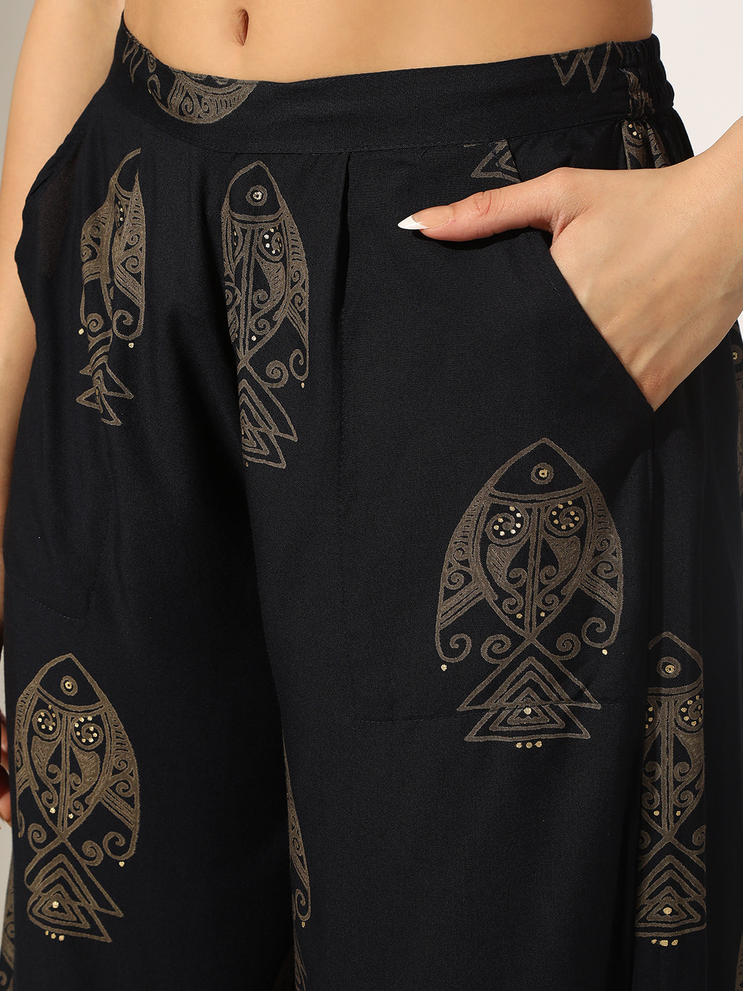 Women's Printed Navy Blue Kurta Set with Dhoti Pants