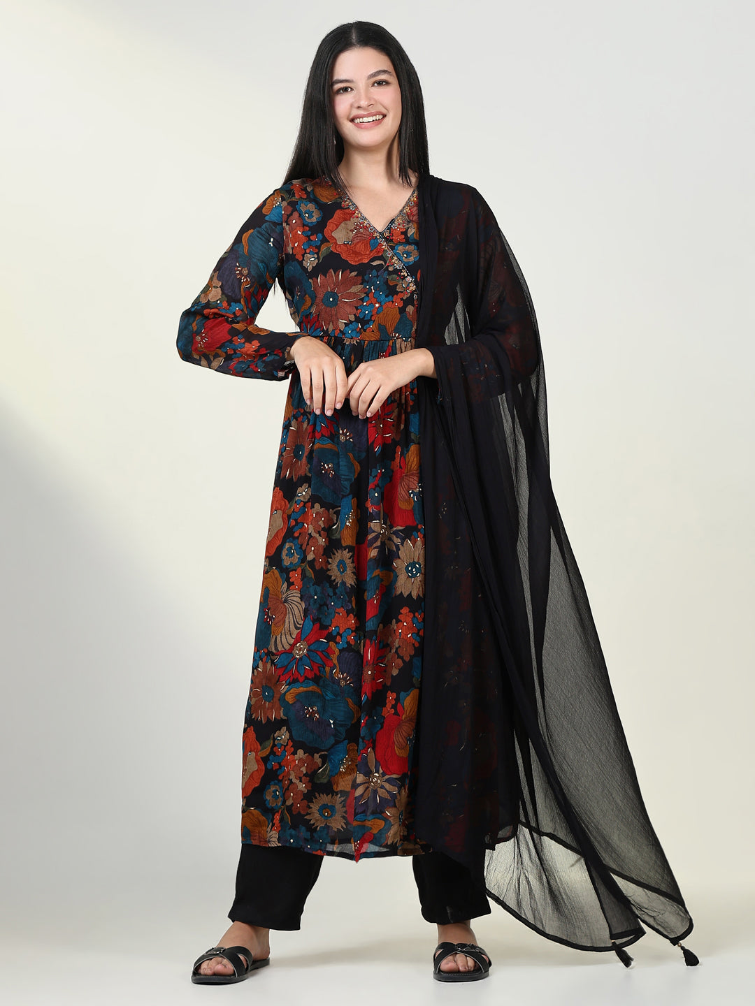 Women Floral Multi Anarkali Kurta Set with Dupatta