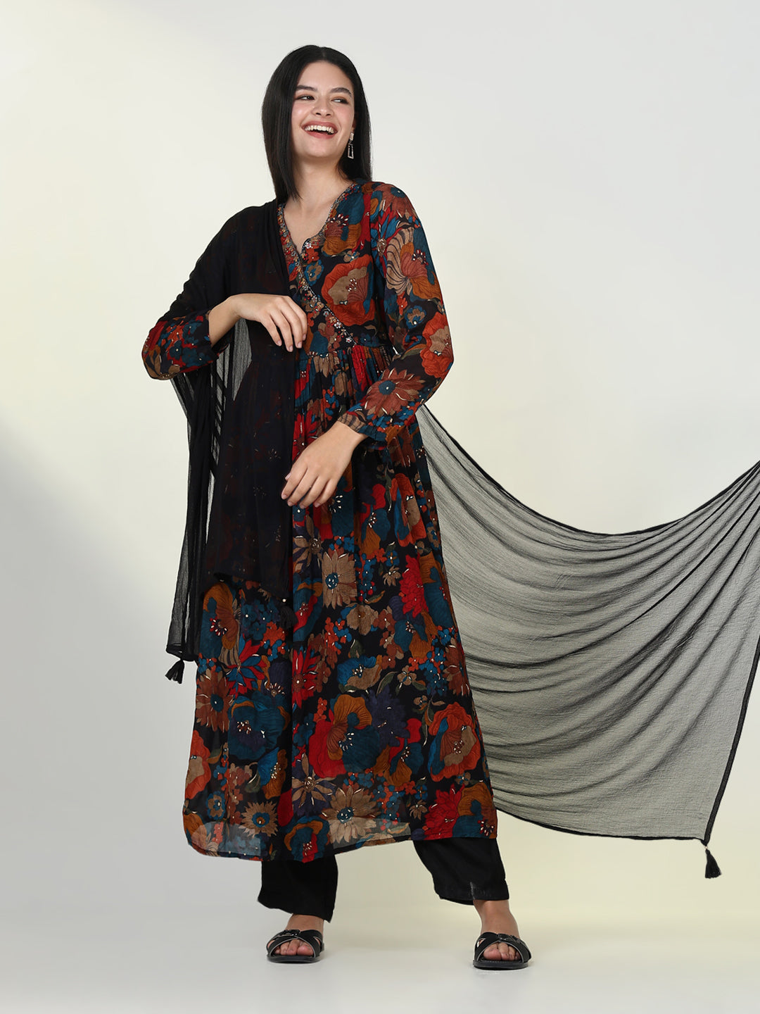 Women Floral Multi Anarkali Kurta Set with Dupatta