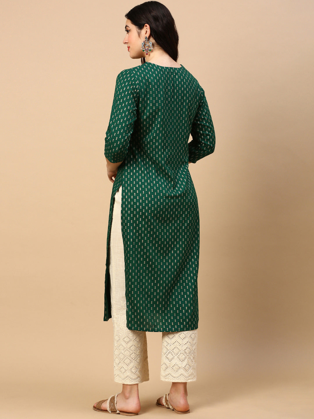 Women Straight Green Ethnic Motifs Kurta