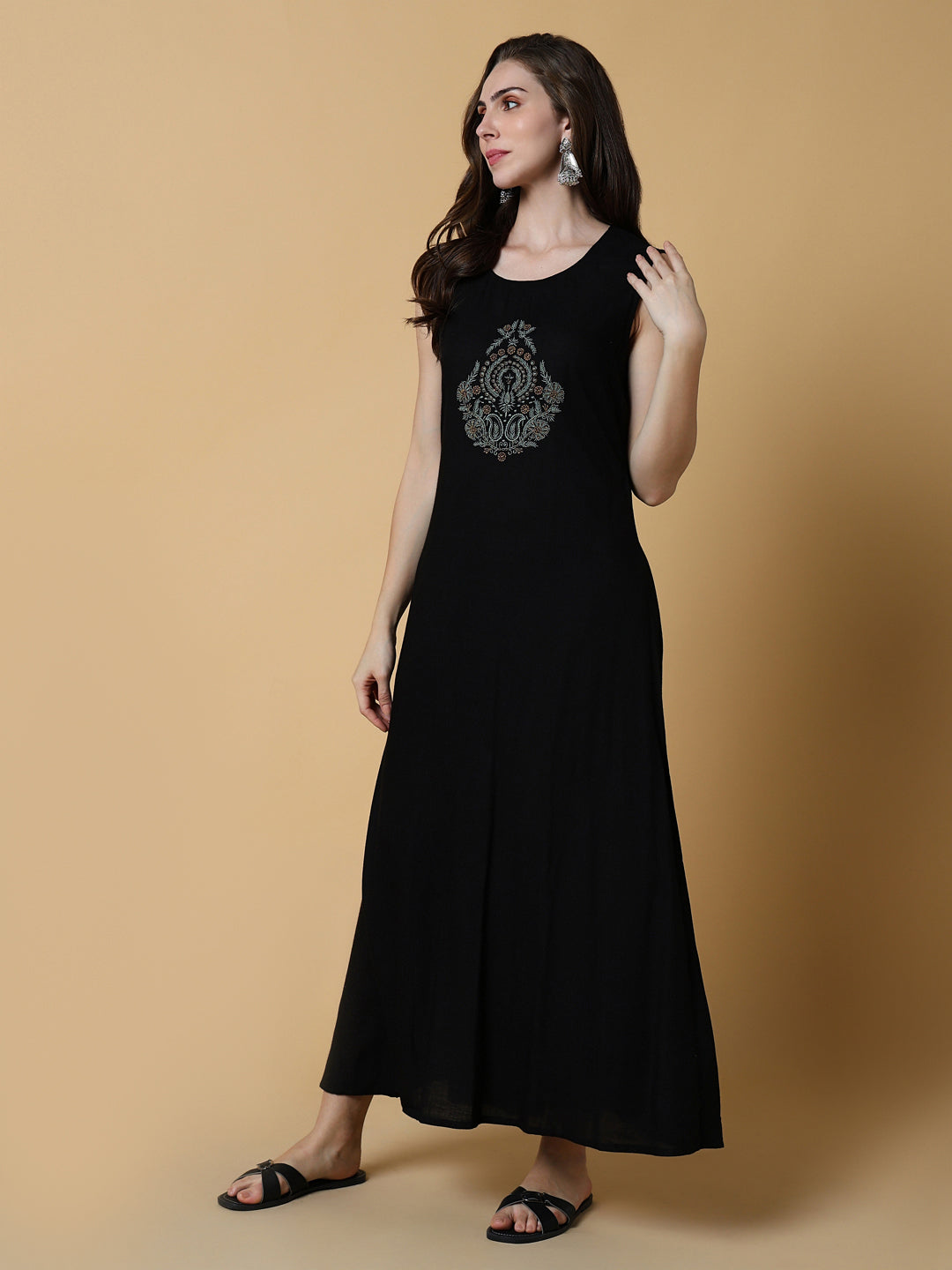 Women Black Graphic A-Line Kurta with Shrug