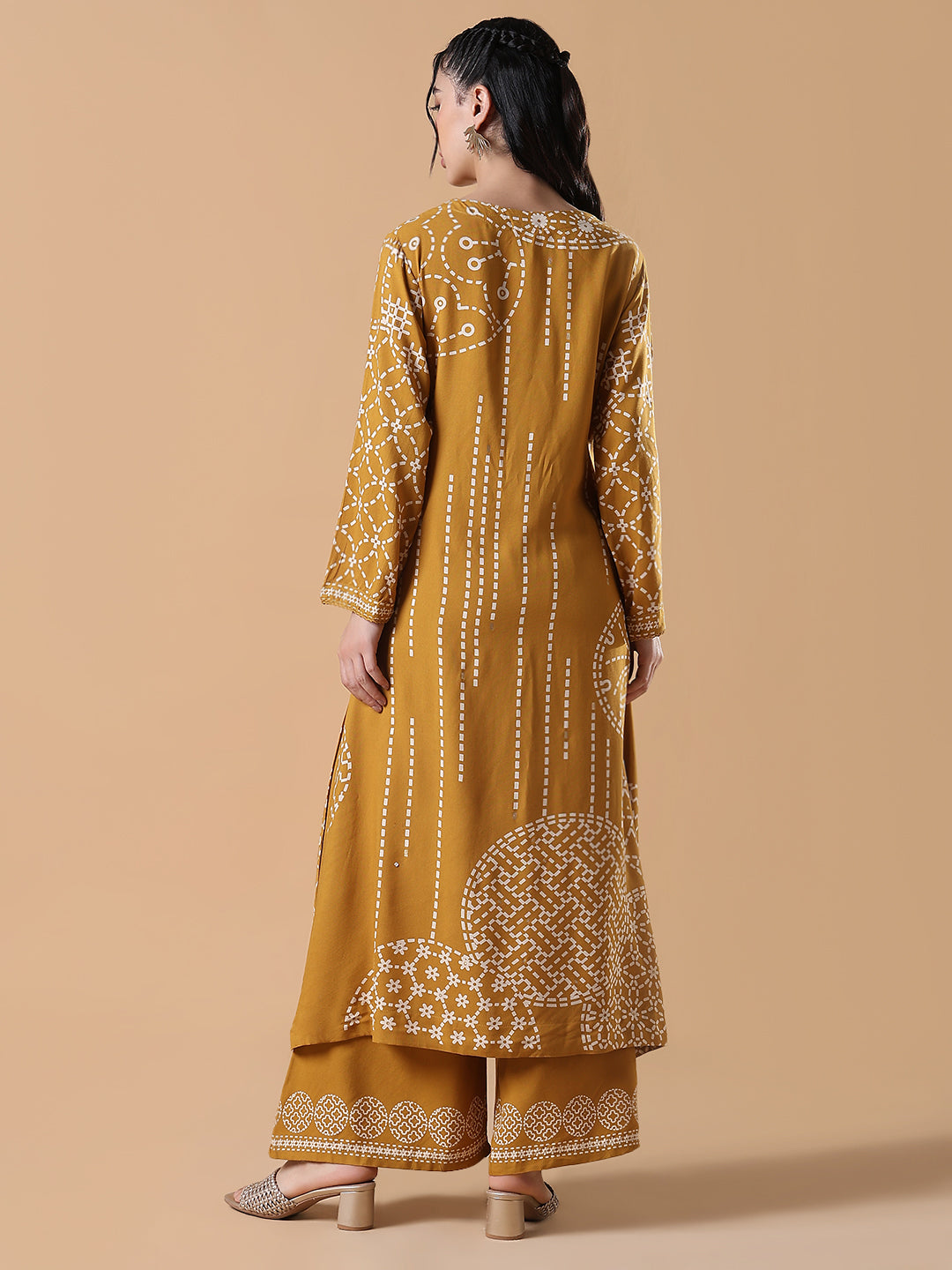 Women Ethnic Motifs A-Line Mustard Kurta Set