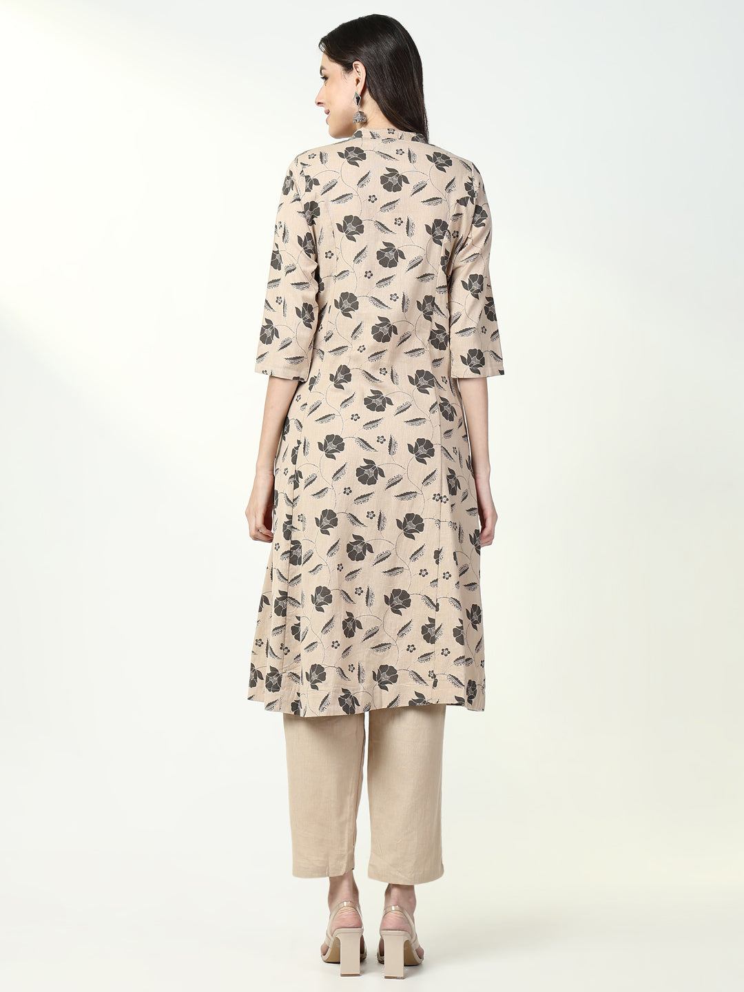 Women Floral Beige A Line Kurta Set