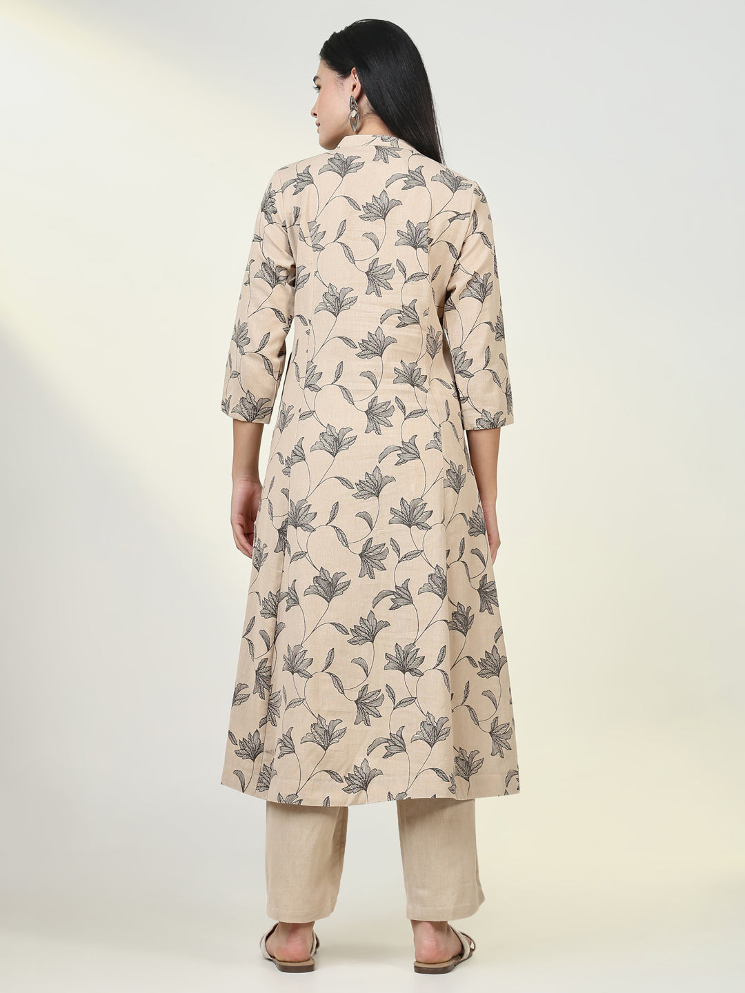 Women Floral Beige A Line Kurta Set