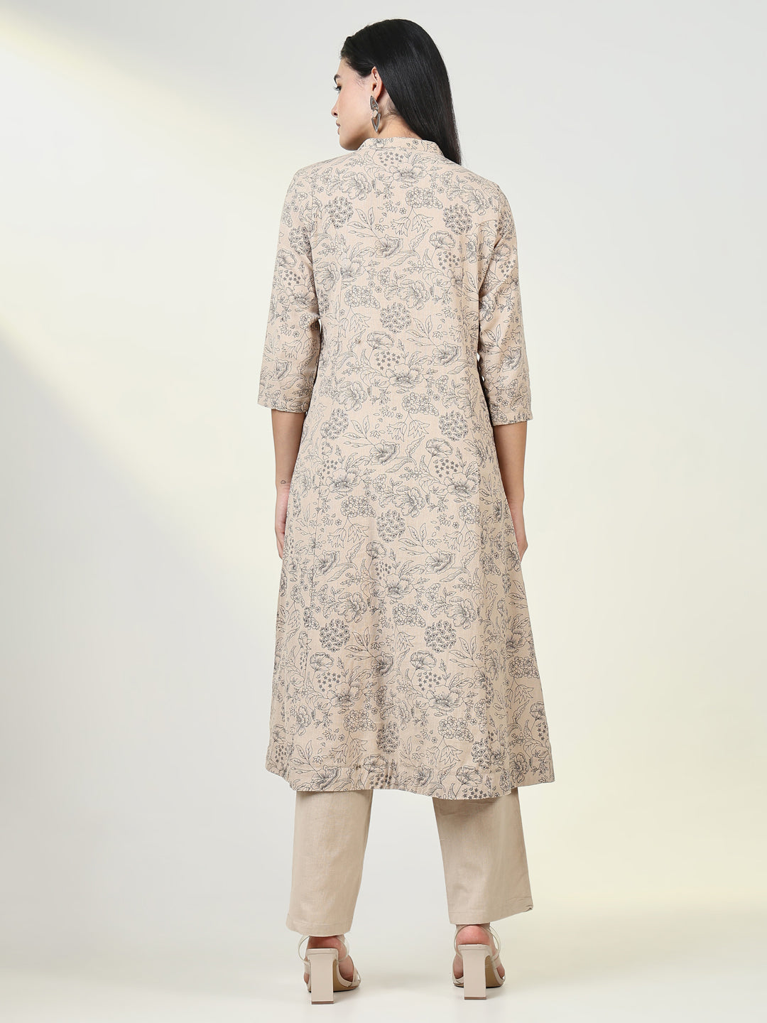 Women Floral Beige A Line Kurta Set