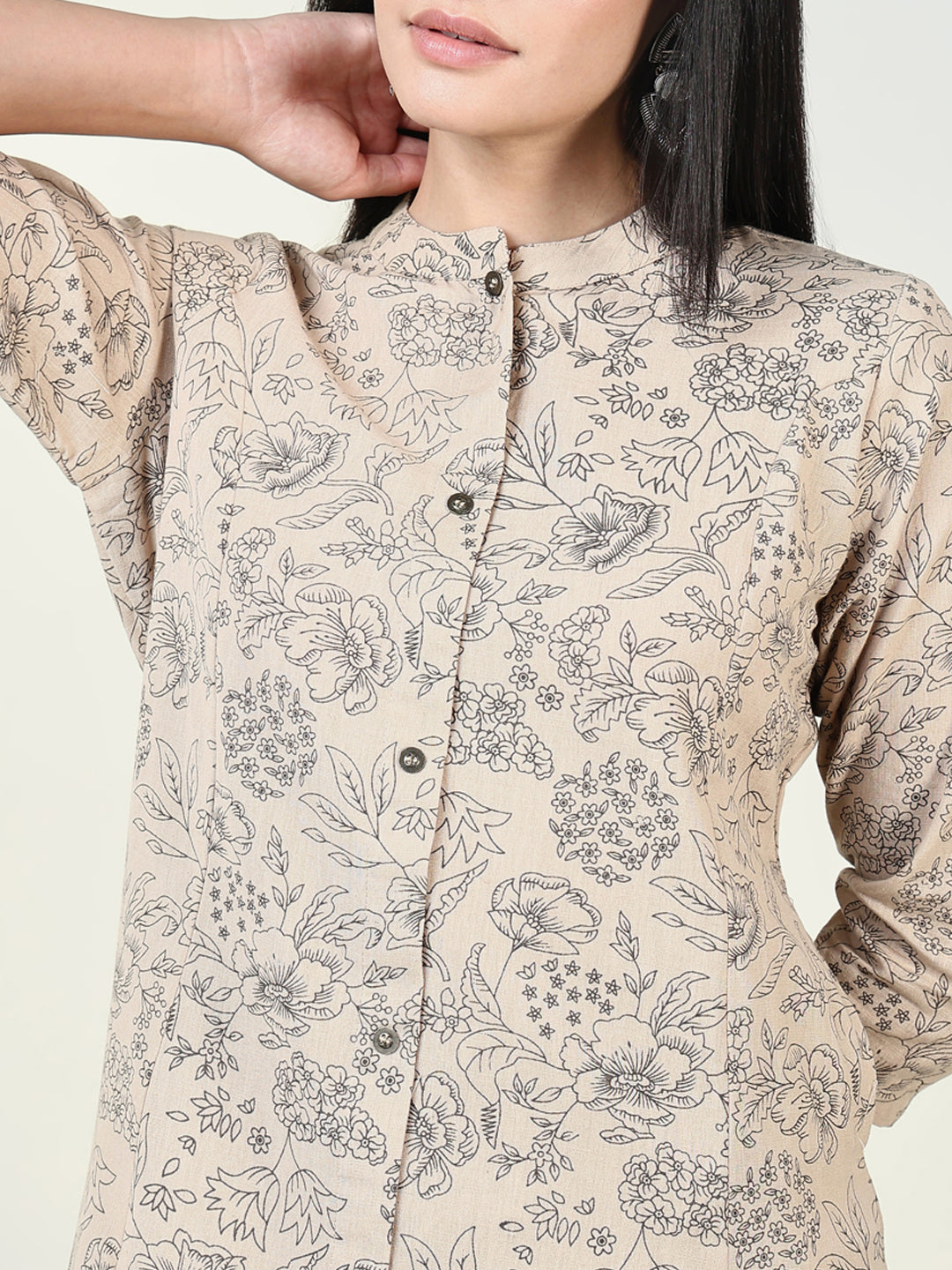 Women Floral Beige A Line Kurta Set