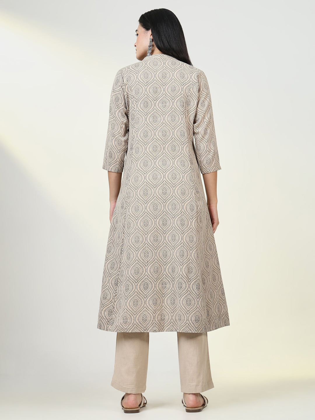 Women Geometric Beige A Line Kurta Set