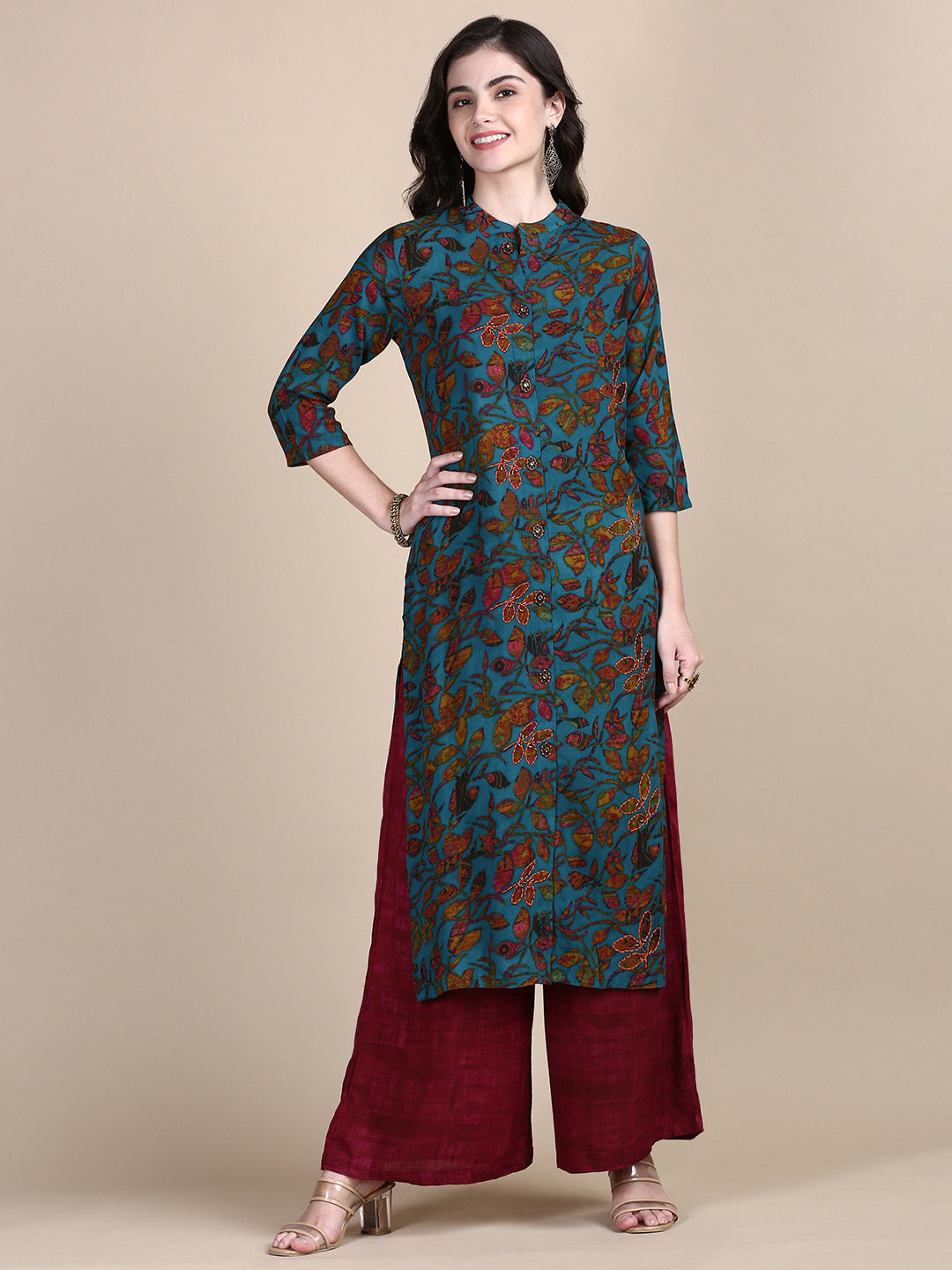 Women Floral Green Straight Kurta Set