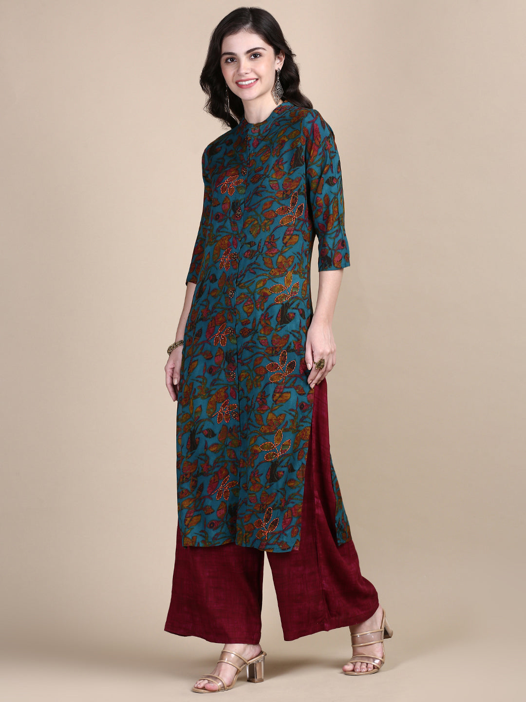 Women Floral Green Straight Kurta Set