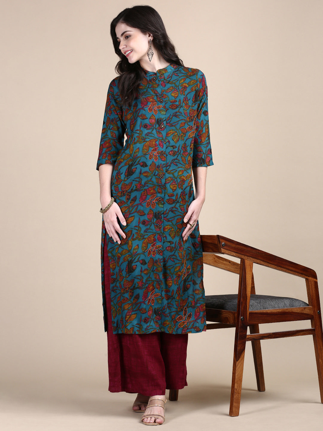 Women Floral Green Straight Kurta Set