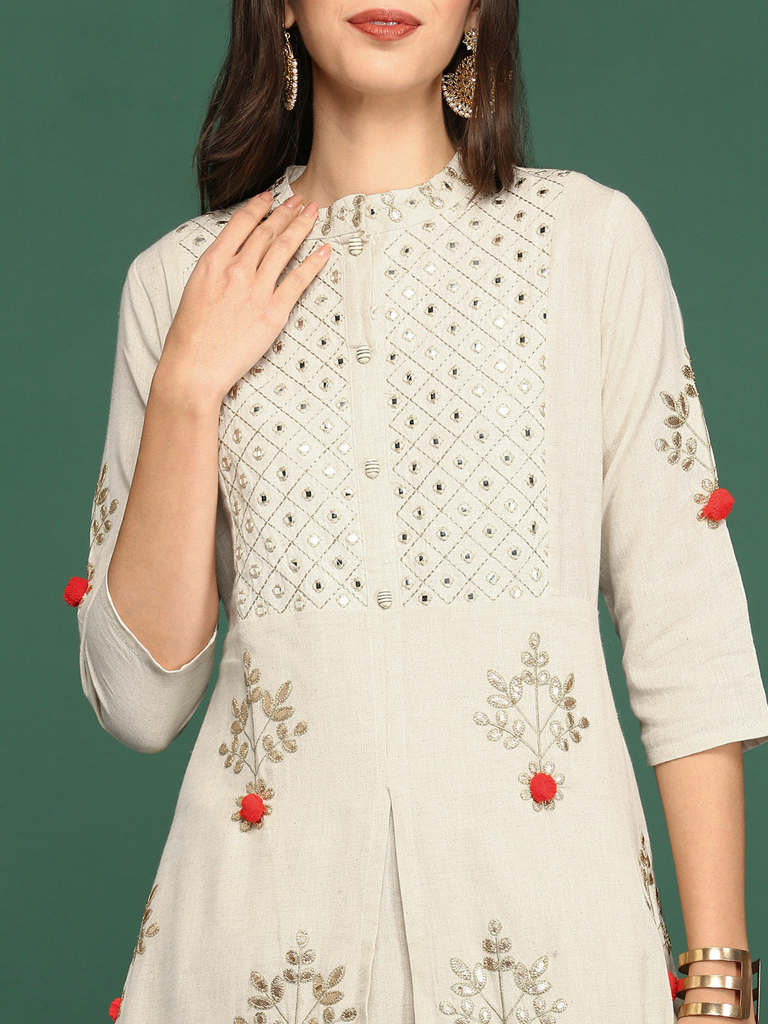 Women's White Embellished Anarkali Kurta