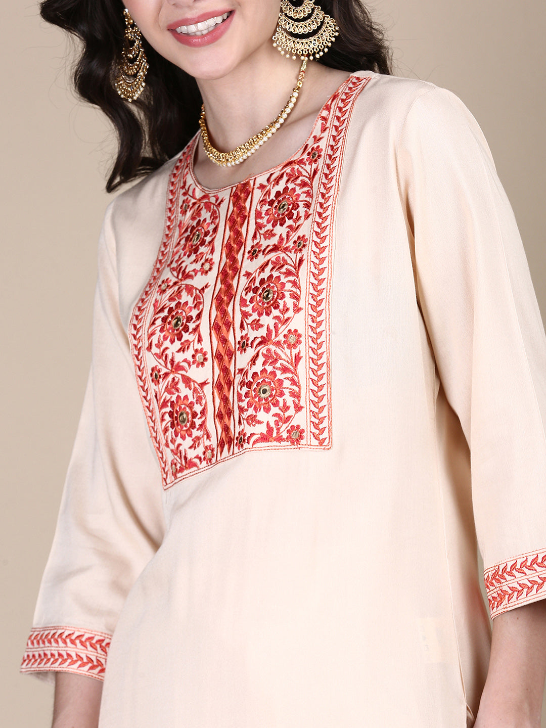 Women Solid Peach Straight Kurta Set with Dupatta