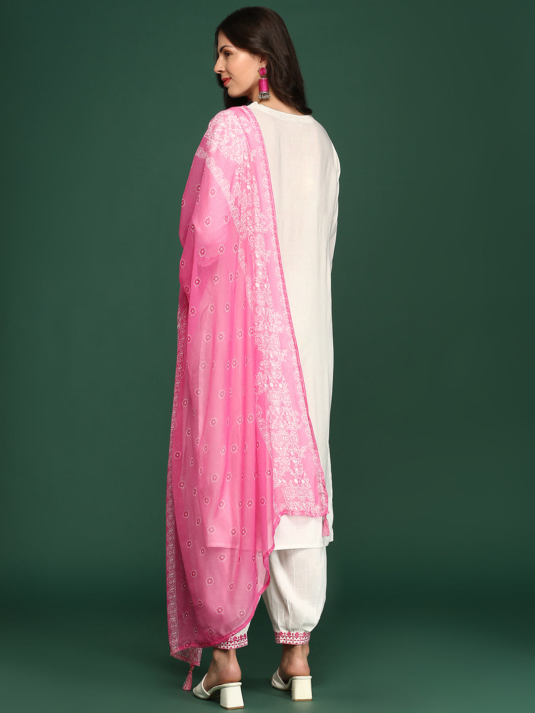 Women Solid White Straight Kurta Set with Dupatta