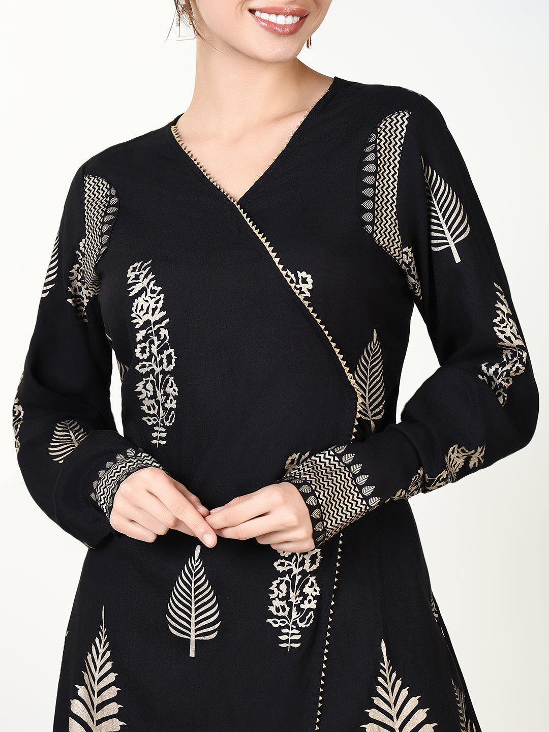 Women Graphic Black A Line Kurta Set with Dupatta